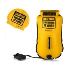 Buddyswim Boya Drybag 20lt + Swim Cap - Yellow/caution Swimmer At Work