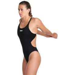 Arena Performance Solid Swim Tech Team Badpak Dames - Zwart/Wit -Zwemuitrusting arena womens team swimsuit swim tech solid black white 5 1252387