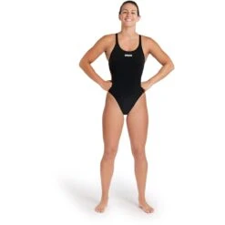 Arena Performance Solid Swim Tech Team Badpak Dames - Zwart/Wit -Zwemuitrusting arena womens team swimsuit swim tech solid black white 7 1252389