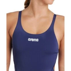 Arena Performance Solid Swim Tech Team Badpak Dames - Navy/Wit -Zwemuitrusting arena womens team swimsuit swim tech solid navy white 8 1252399