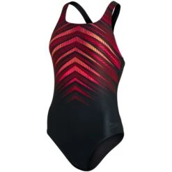 Speedo Digital Placement Medalist Bathing Suit - Black/dragonfire Orange