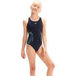 Speedo Placement Muscleback Meisjes Badpak - True Navy/bondi Blue/spritz -Zwemuitrusting speedo placmement muscleback girls bathing suit true navy bondi blue spritz 4 1425848